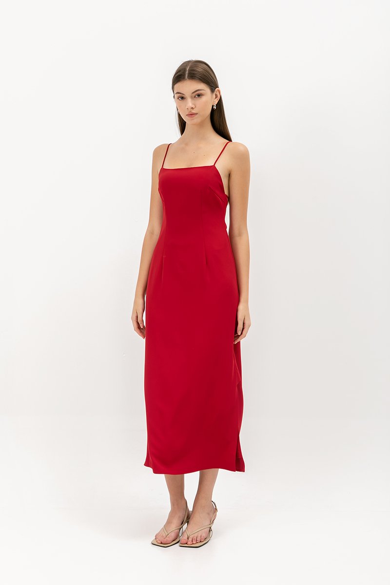 KACEY BACK TIE PADDED MAXI DRESS