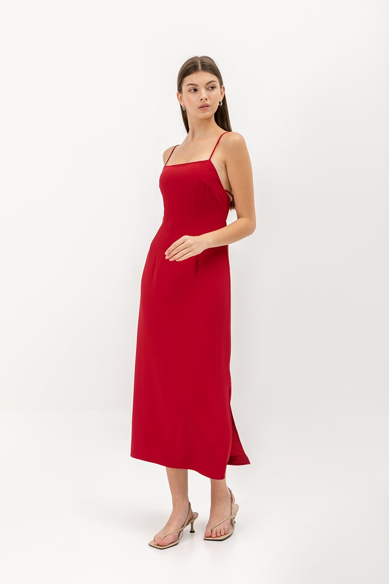KACEY BACK TIE PADDED MAXI DRESS