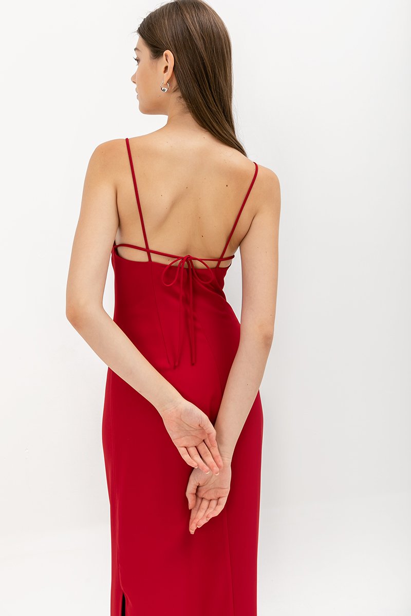 KACEY BACK TIE PADDED MAXI DRESS