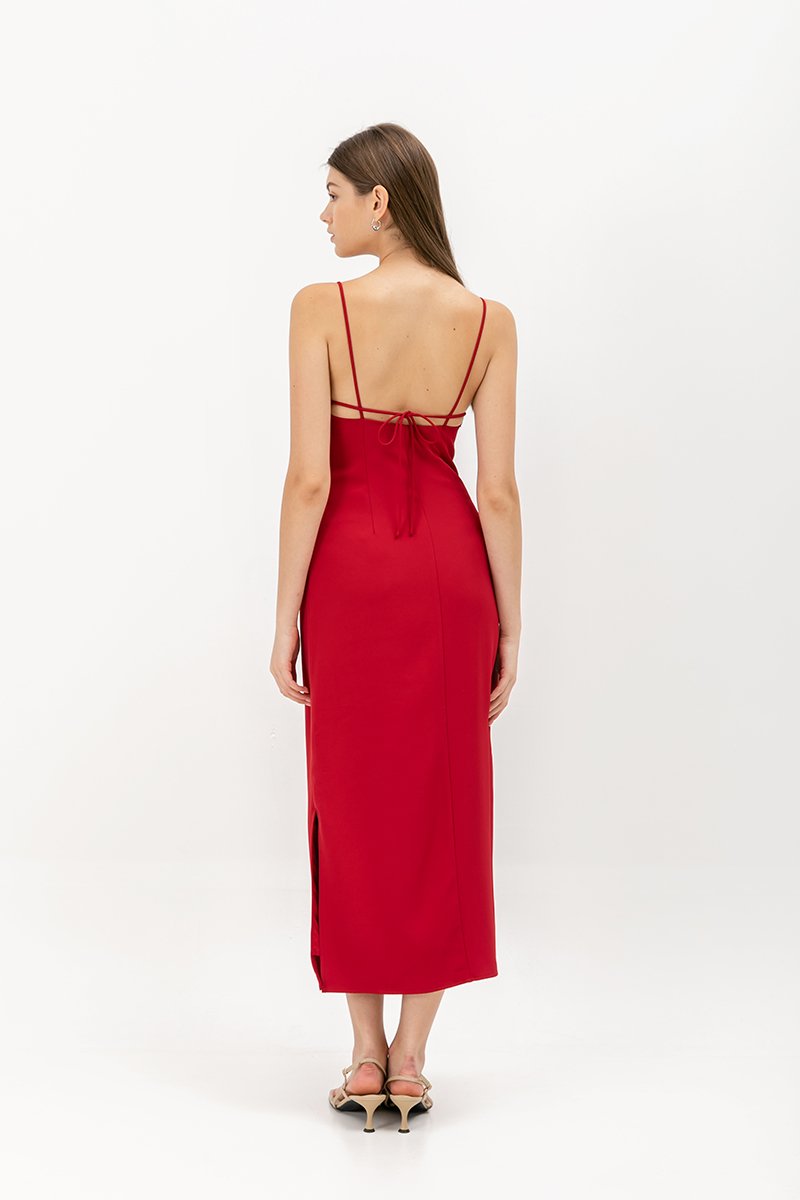 KACEY BACK TIE PADDED MAXI DRESS