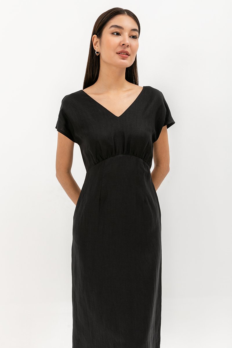 JASIE V NECK LINEN DRESS