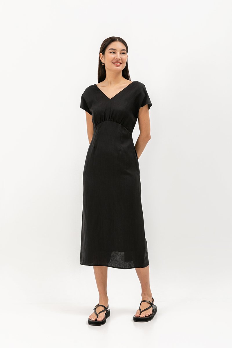 JASIE V NECK LINEN DRESS