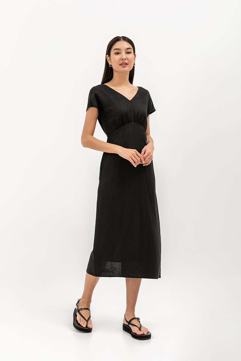 JASIE V NECK LINEN DRESS
