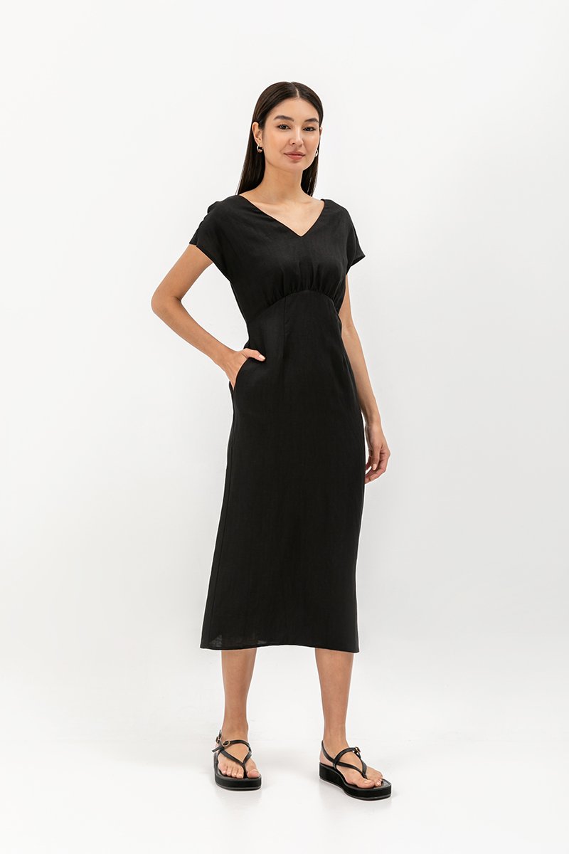 JASIE V NECK LINEN DRESS