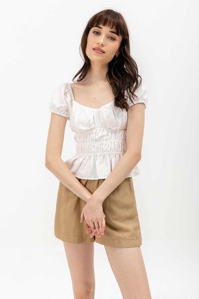 CLEMENTINE RUCHED PEPLUM TOP