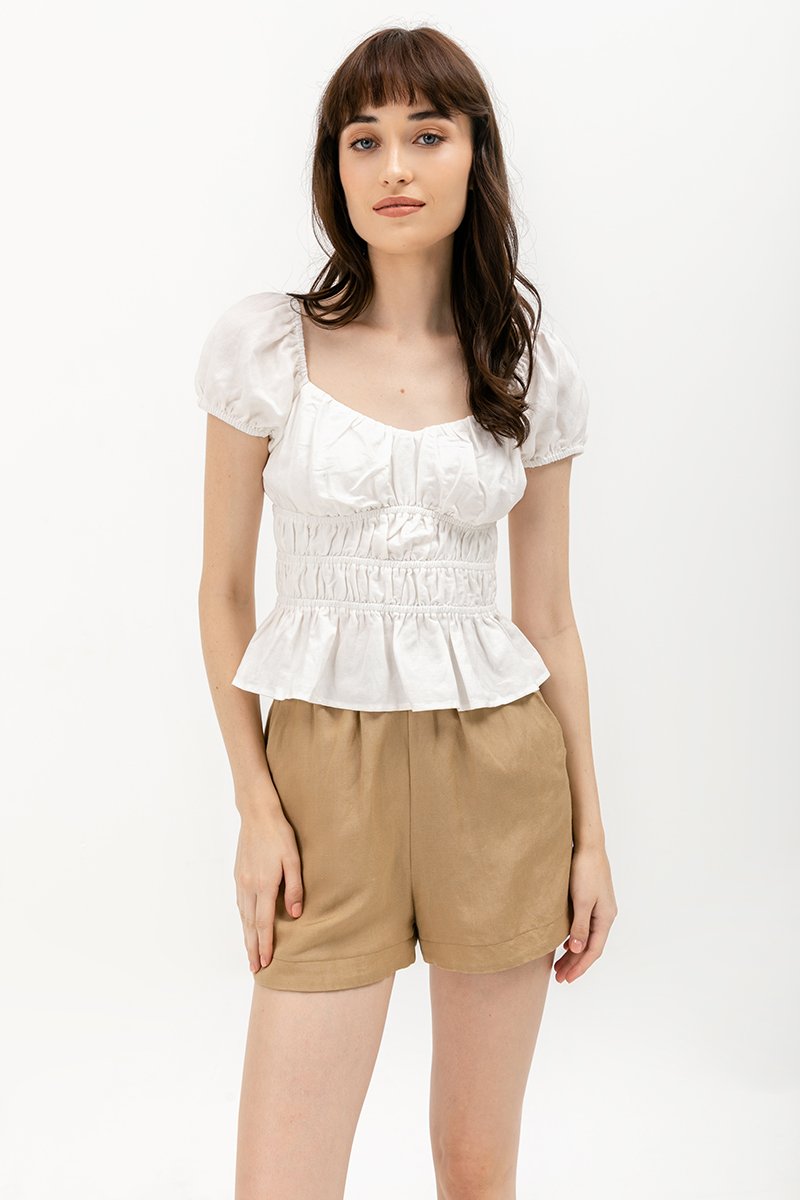 CLEMENTINE RUCHED PEPLUM TOP