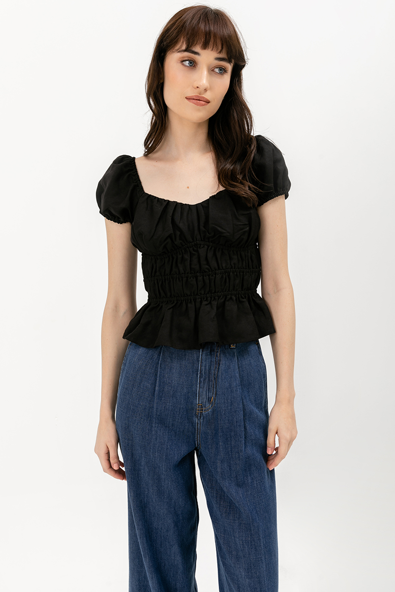 CLEMENTINE RUCHED PEPLUM TOP