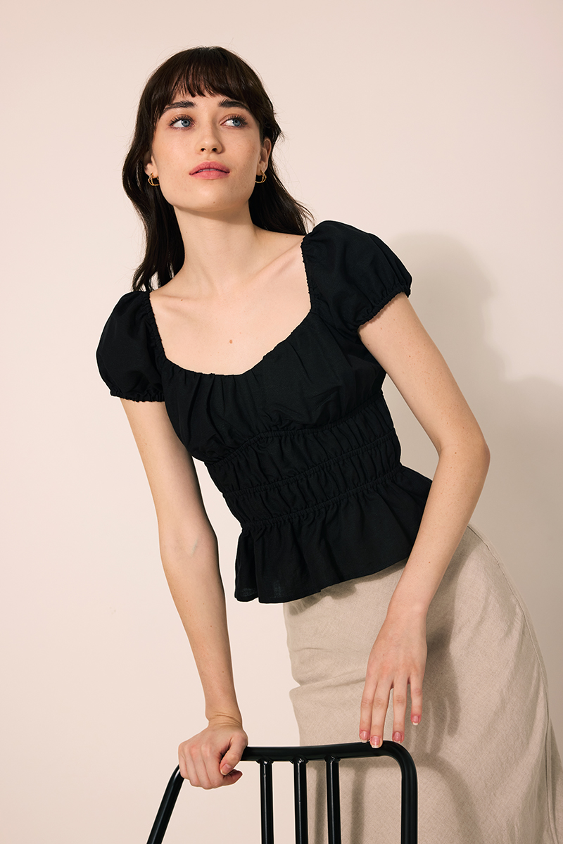 CLEMENTINE RUCHED PEPLUM TOP