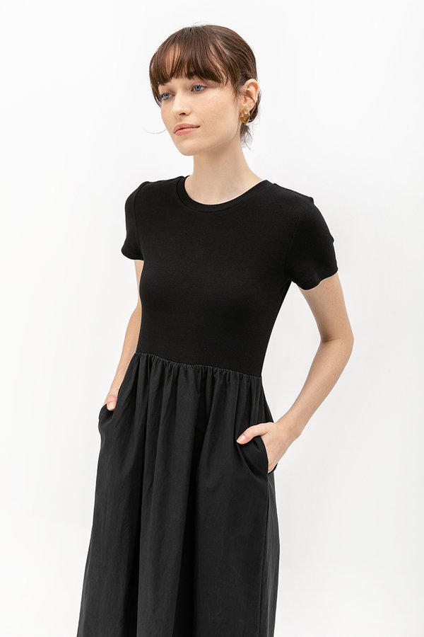 ZIGGY CONTRAST FABRIC MIDI DRESS