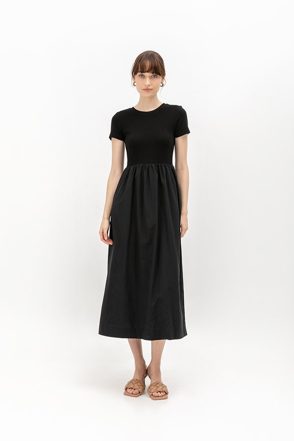 ZIGGY CONTRAST FABRIC MIDI DRESS