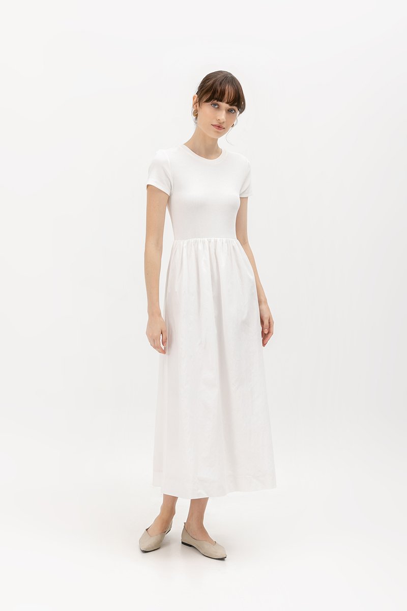 ZIGGY CONTRAST FABRIC MIDI DRESS