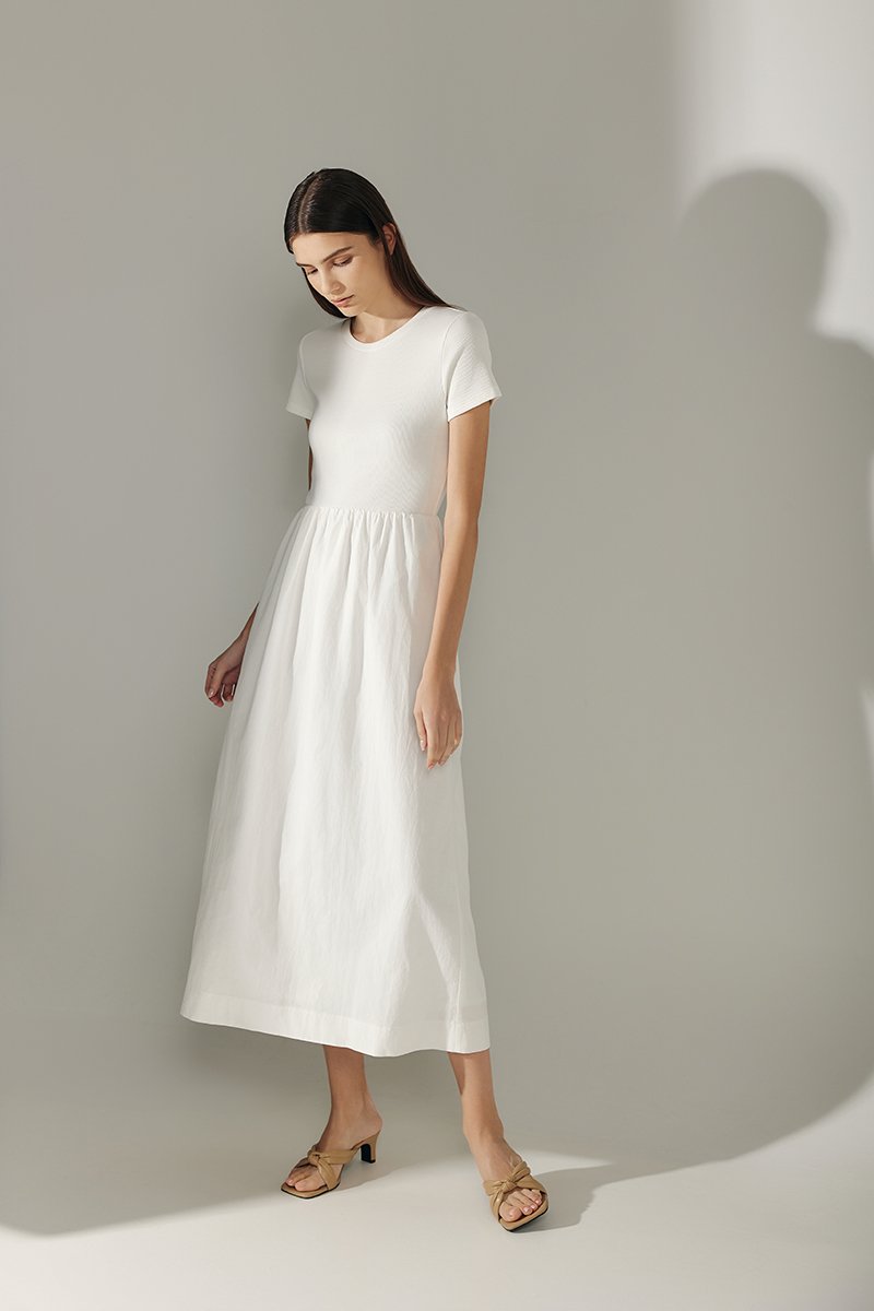 ZIGGY CONTRAST FABRIC MIDI DRESS