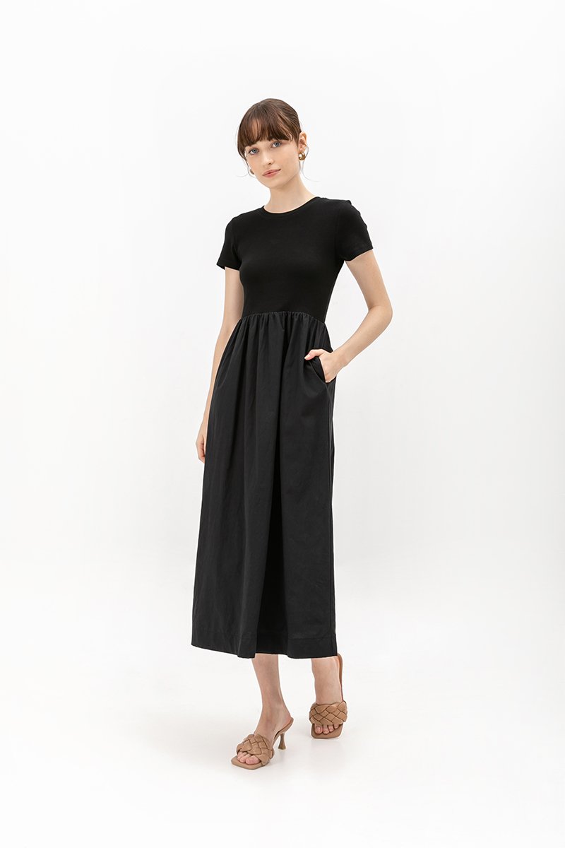 ZIGGY CONTRAST FABRIC MIDI DRESS