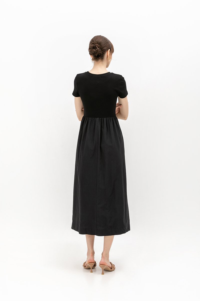 ZIGGY CONTRAST FABRIC MIDI DRESS