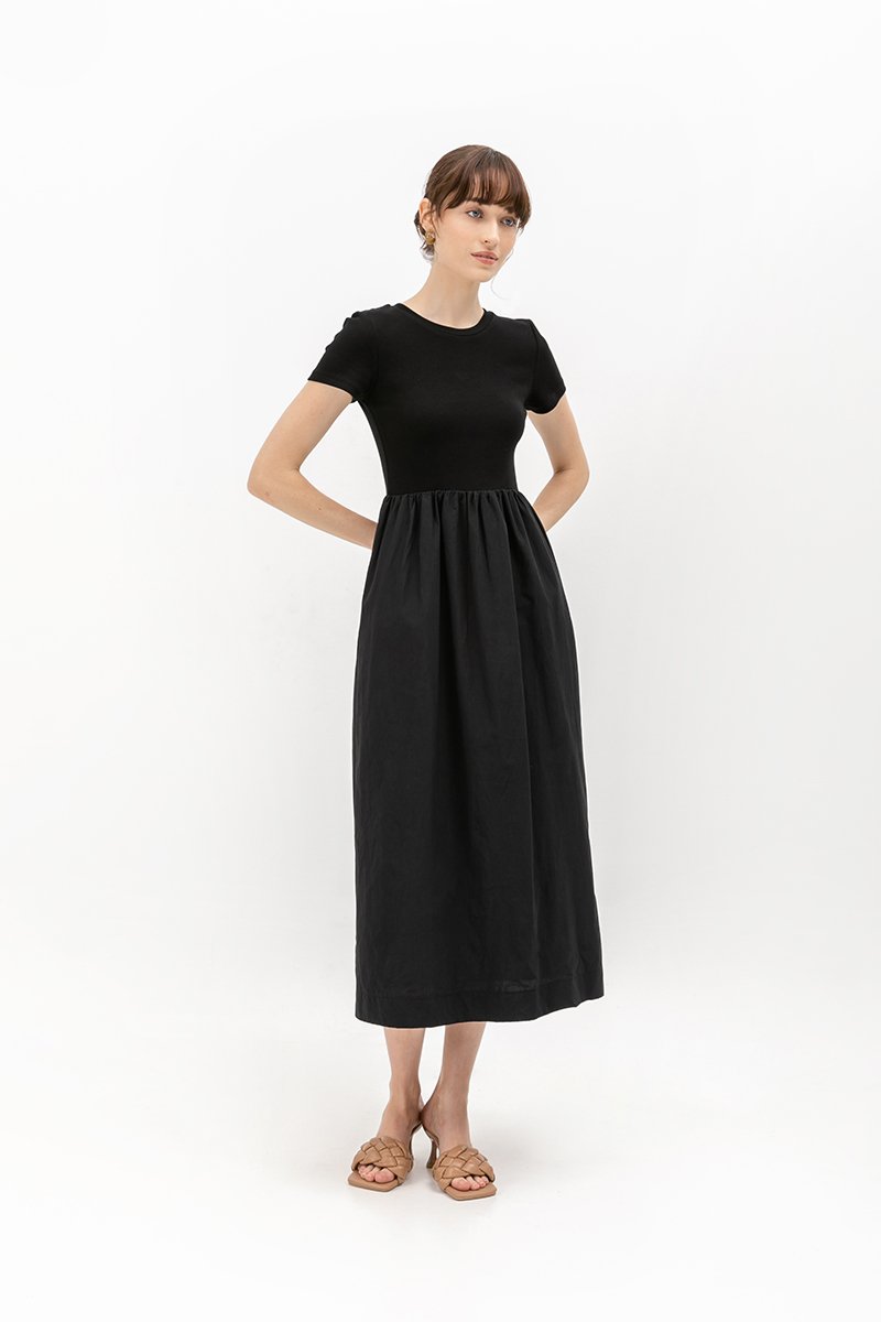 ZIGGY CONTRAST FABRIC MIDI DRESS