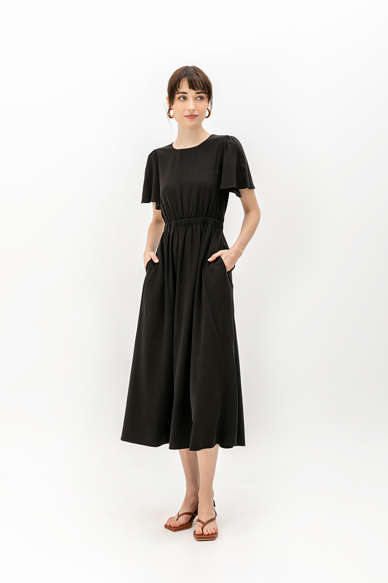 SARIN FLUTTER SLEEVES MIDI DRESS