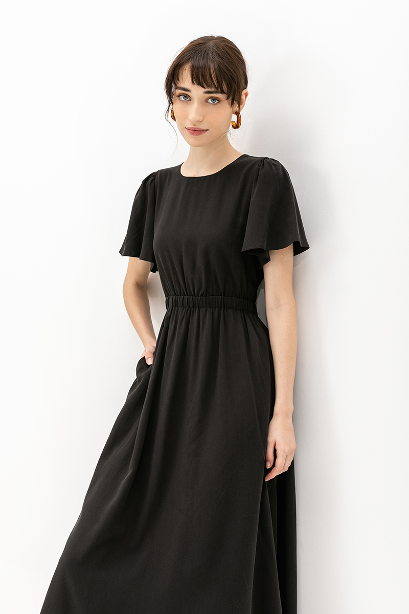 SARIN FLUTTER SLEEVES MIDI DRESS