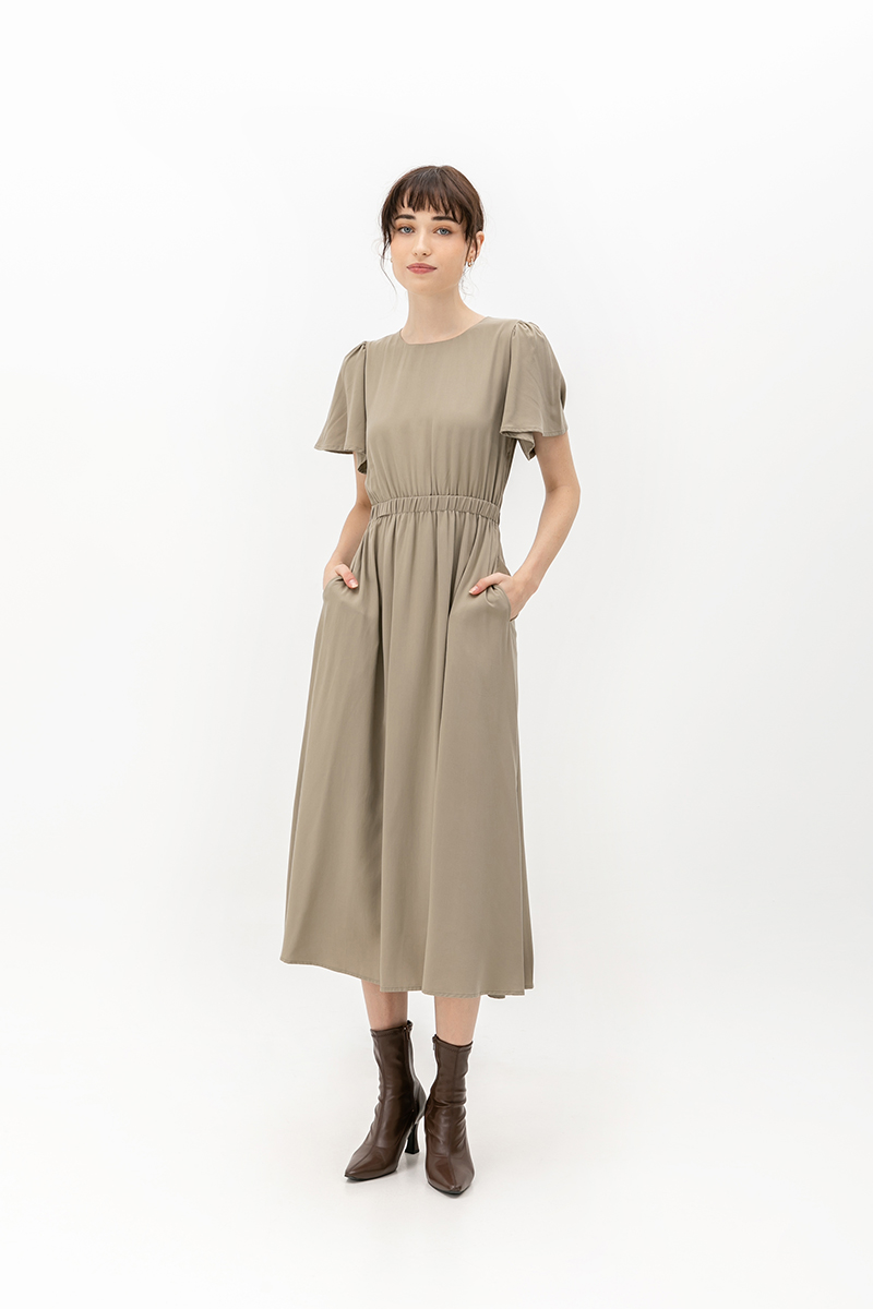 SARIN FLUTTER SLEEVES MIDI DRESS