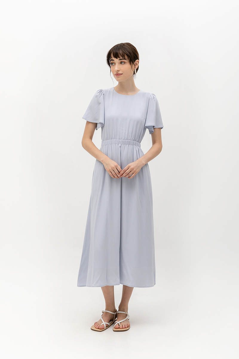 SARIN FLUTTER SLEEVES MIDI DRESS