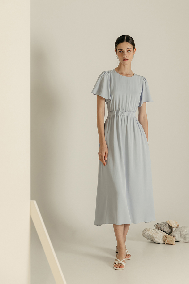 SARIN FLUTTER SLEEVES MIDI DRESS