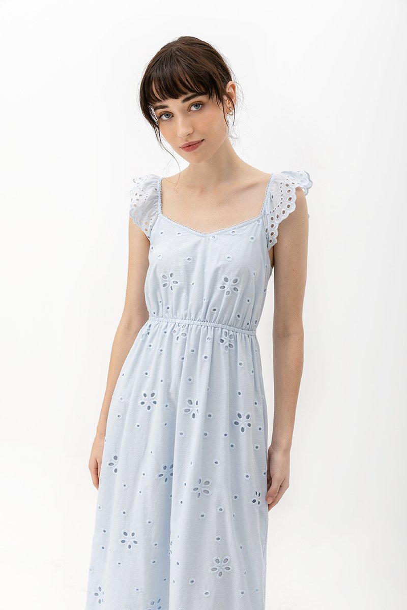 BEATRIZ EYELET FLUTTER DRESS