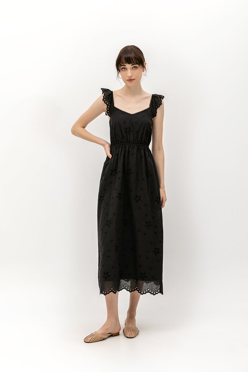 BEATRIZ EYELET FLUTTER DRESS