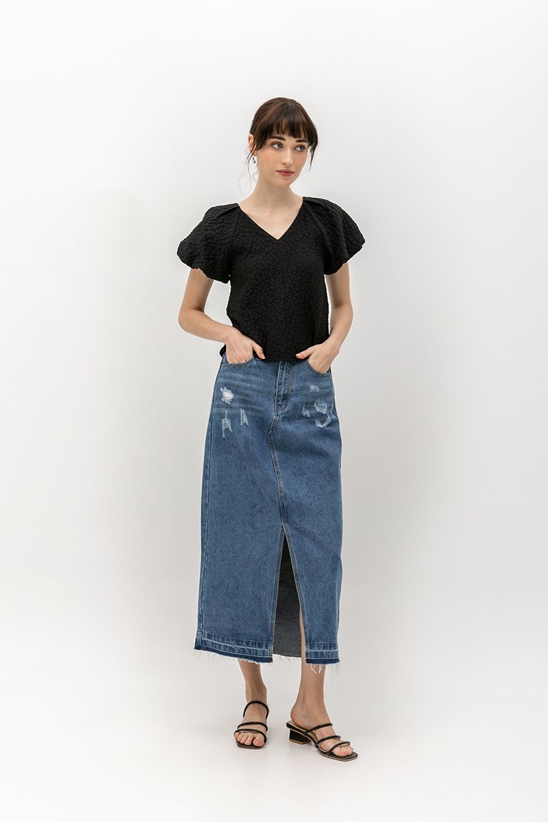 CLEO JACQUARD PUFF SLEEVE TOP