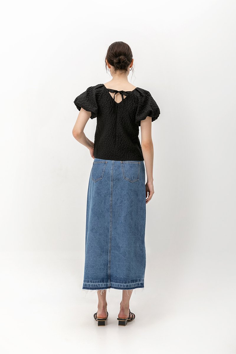 CLEO JACQUARD PUFF SLEEVE TOP