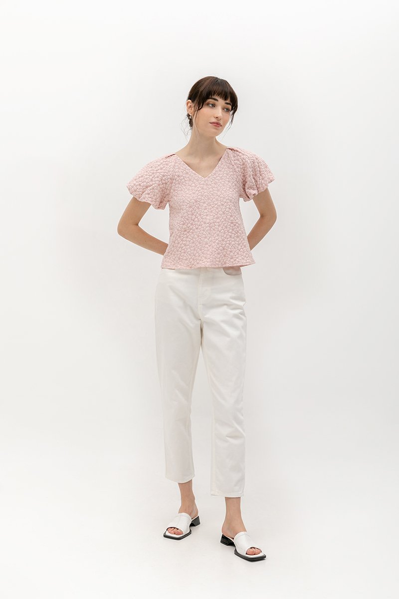 CLEO JACQUARD PUFF SLEEVE TOP