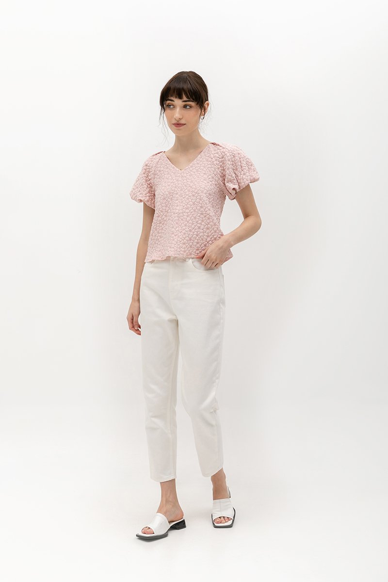 CLEO JACQUARD PUFF SLEEVE TOP