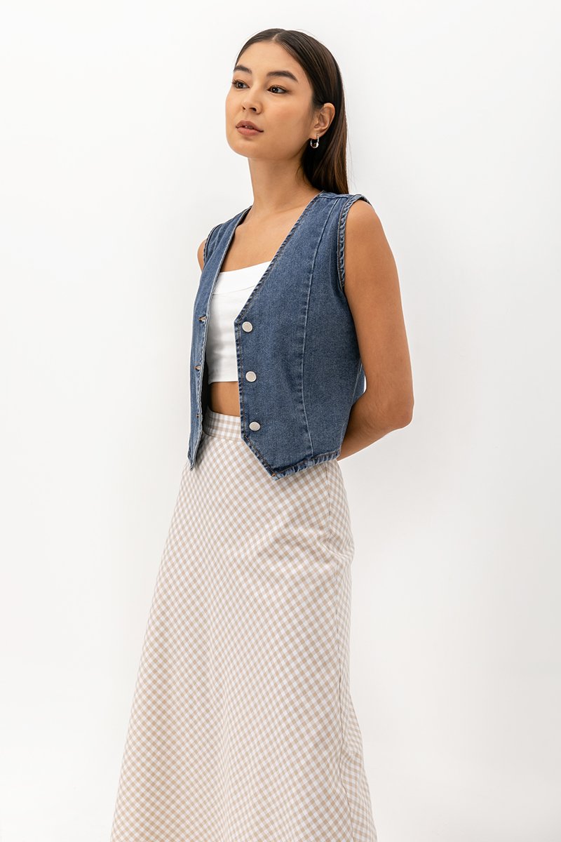 SHONNA BIAS CUT GINGHAM SKIRT