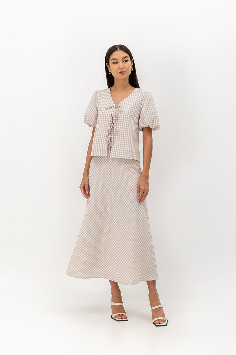 SHONNA BIAS CUT GINGHAM SKIRT