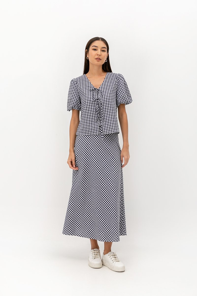 SHONNA BIAS CUT GINGHAM SKIRT