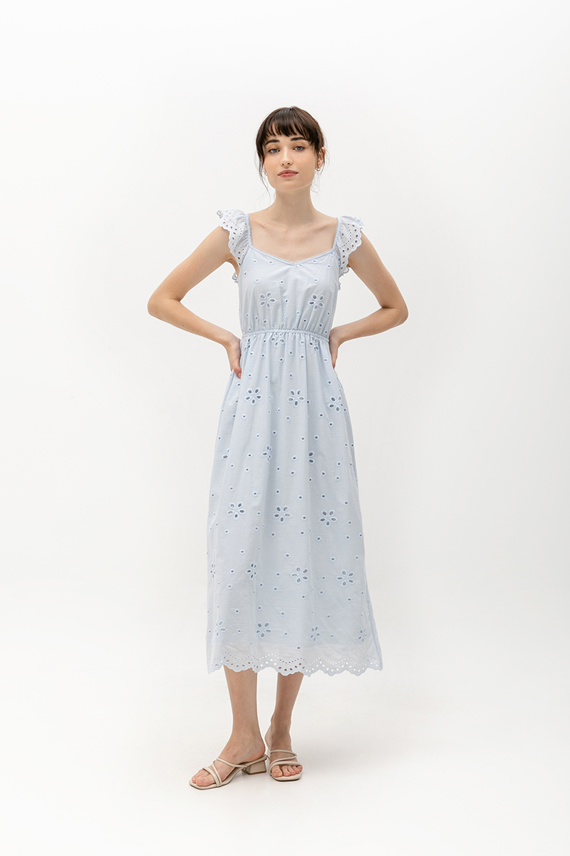 BEATRIZ EYELET FLUTTER DRESS