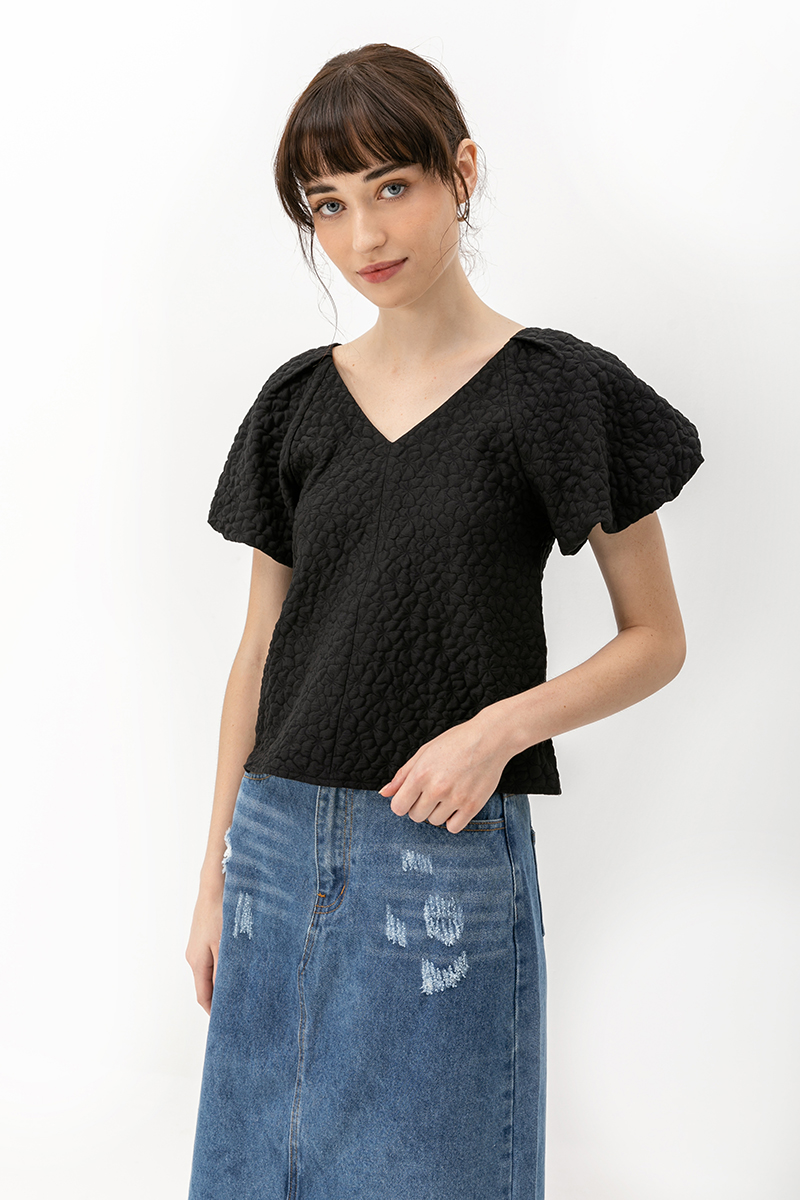 CLEO JACQUARD PUFF SLEEVE TOP