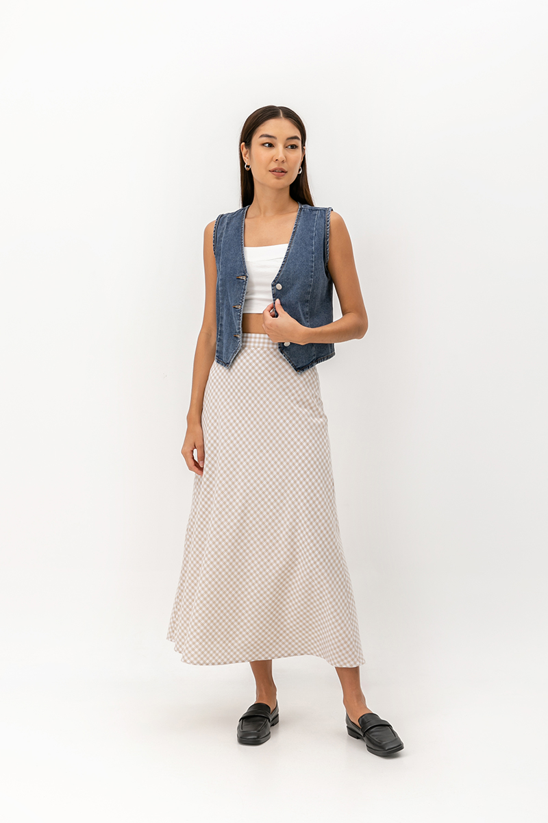 SHONNA BIAS CUT GINGHAM SKIRT