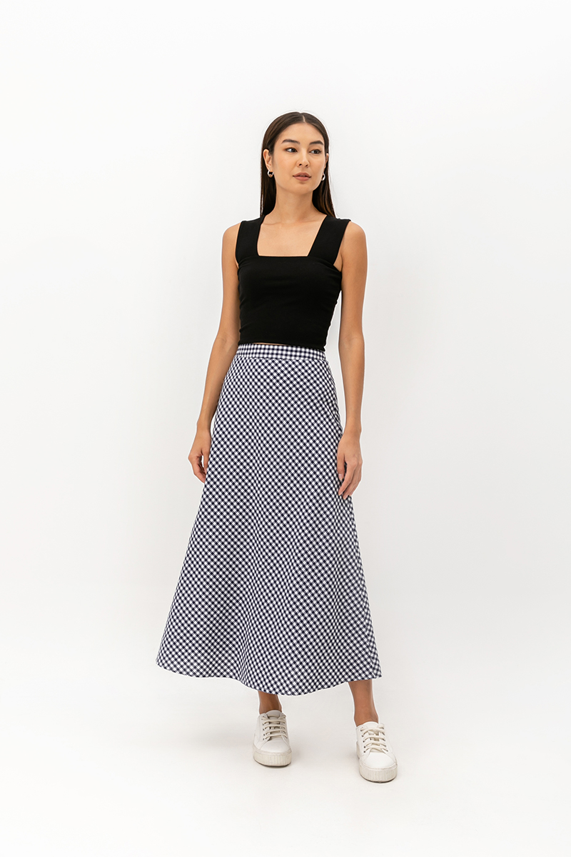 SHONNA BIAS CUT GINGHAM SKIRT