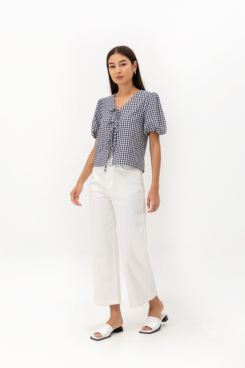 SAVIE GINGHAM TIE FRONT TOP