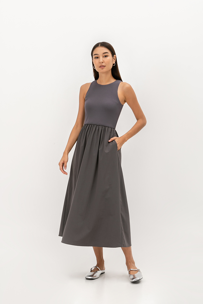 WREN CONTRAST MIDI DRESS