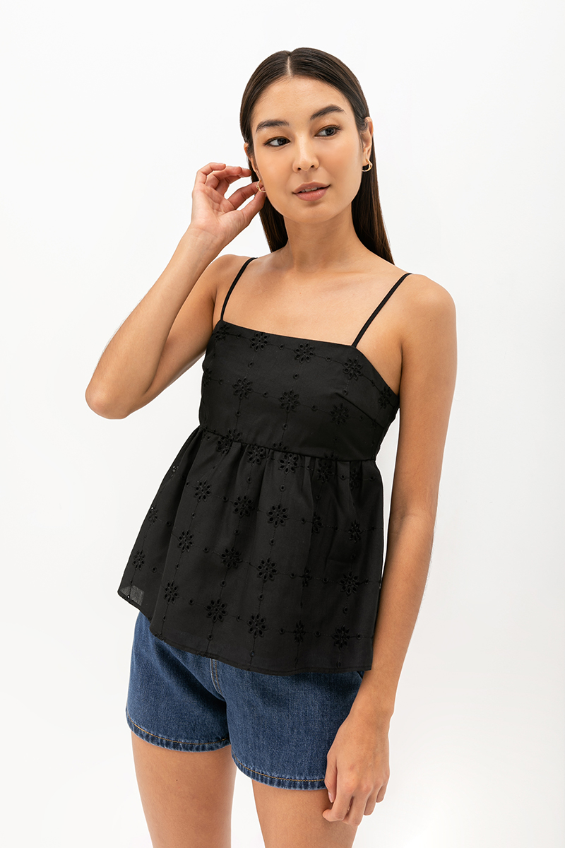 BRINA EYELET PEPLUM CAMI TOP