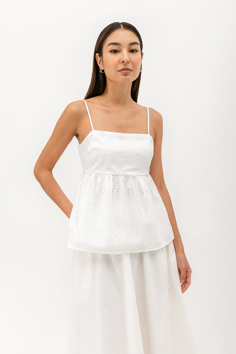 BRINA EYELET PEPLUM CAMI TOP