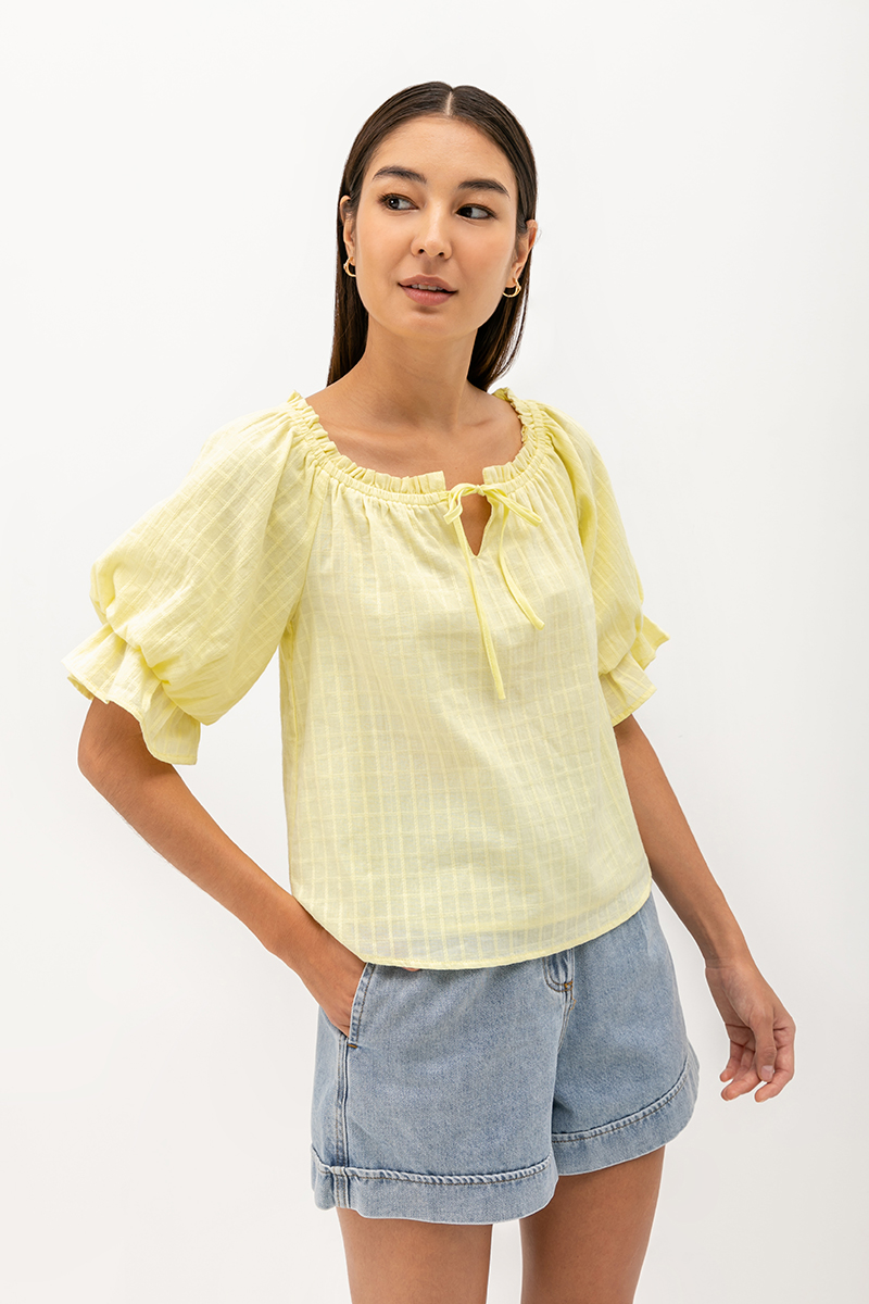 ALVA PUFF SLEEVE TIE-NECK TOP