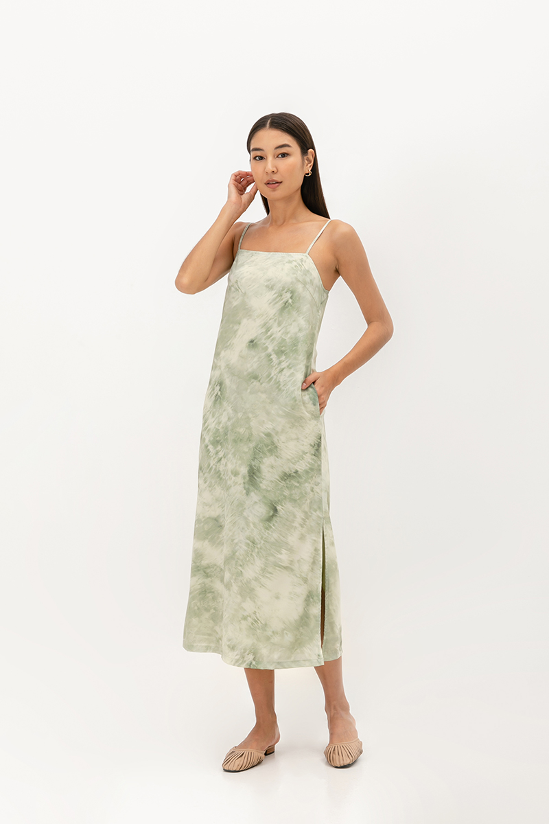 EMERALDA TIE DYE PRINT TIE BACK CAMI DRESS