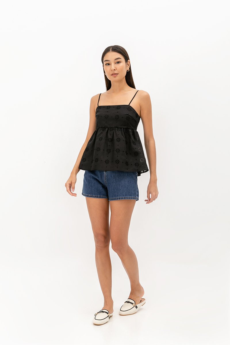 BRINA EYELET PEPLUM CAMI TOP