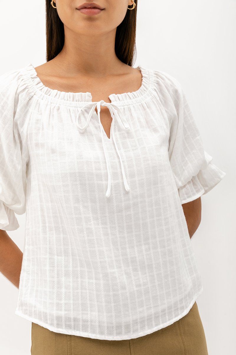 ALVA PUFF SLEEVE TIE-NECK TOP