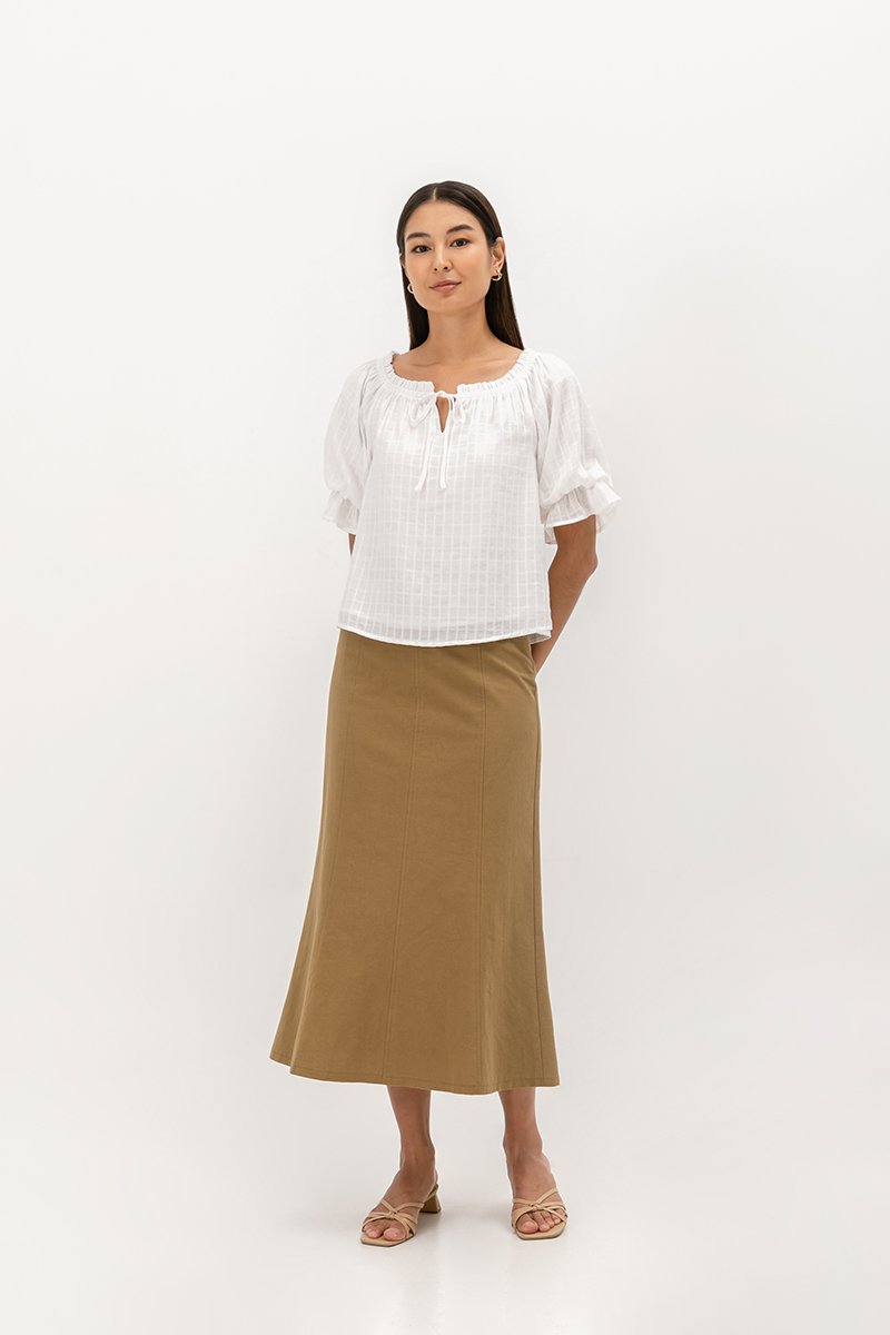 ALVA PUFF SLEEVE TIE-NECK TOP