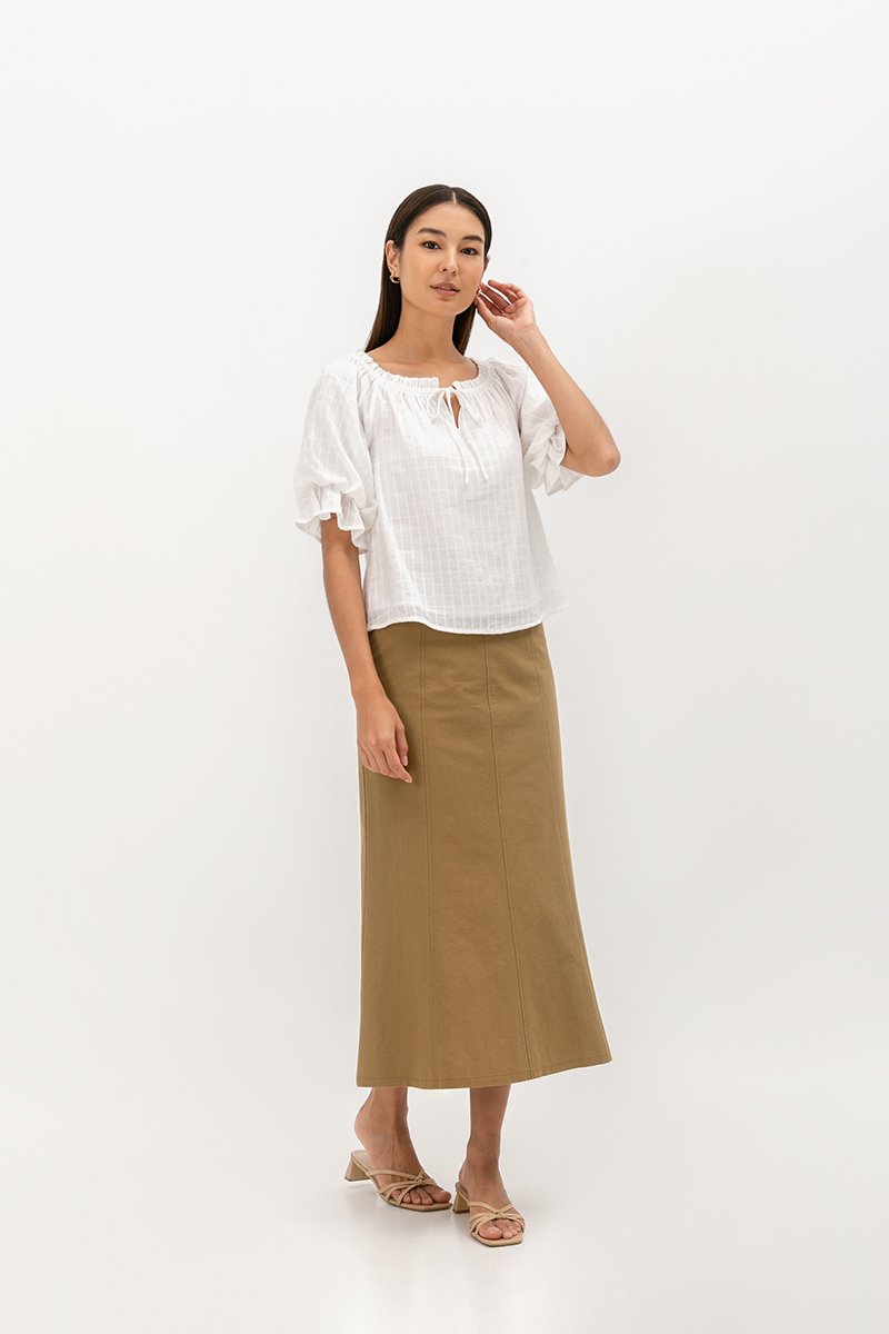 ALVA PUFF SLEEVE TIE-NECK TOP