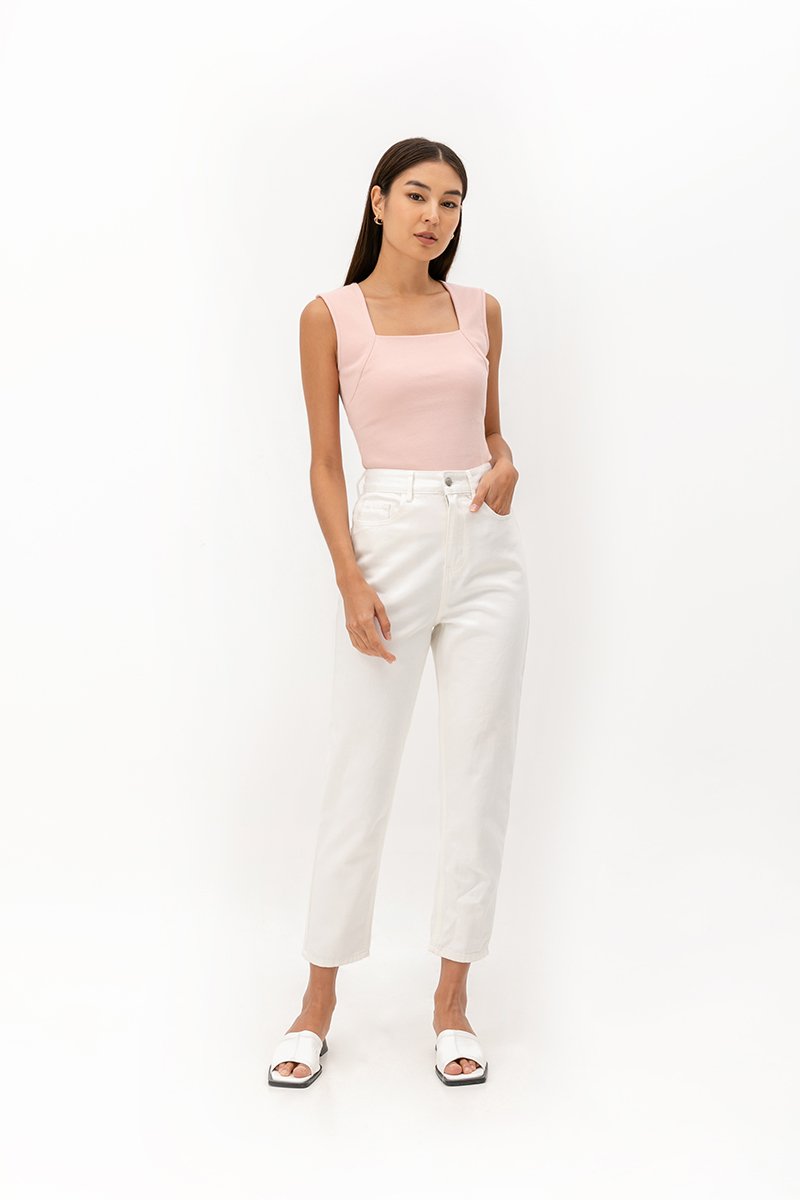 LYANNA RIBBED SQUARE NECK TANK TOP