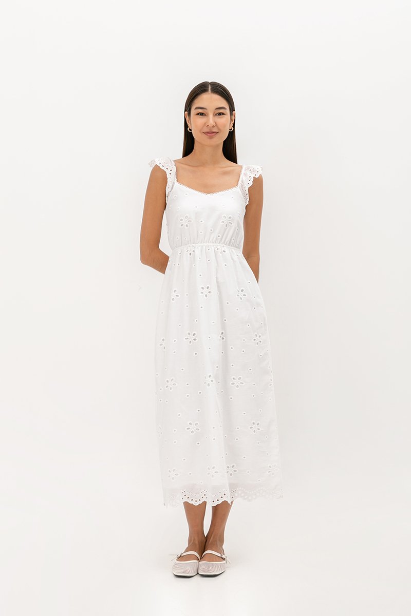 BEATRIZ EYELET FLUTTER DRESS