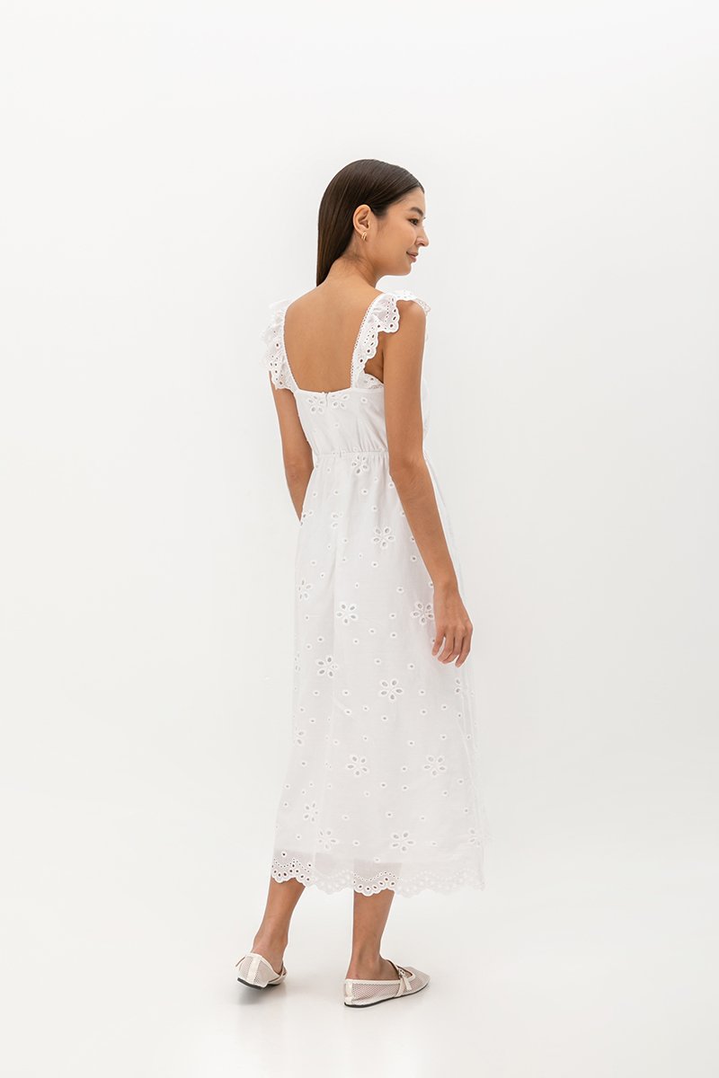BEATRIZ EYELET FLUTTER DRESS